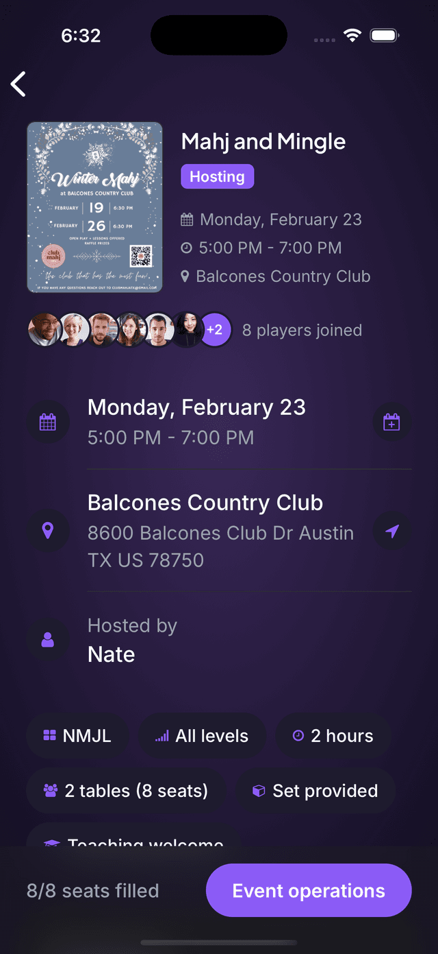 Create event screen