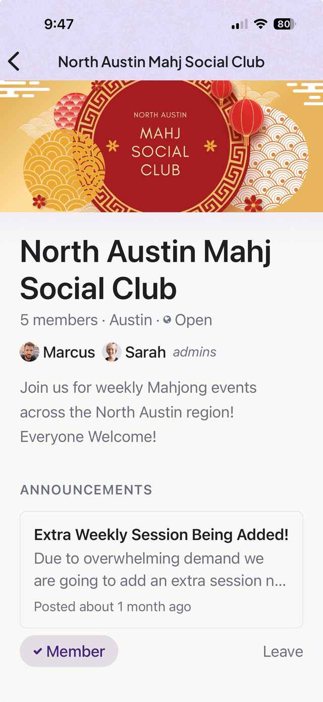 Group detail screen