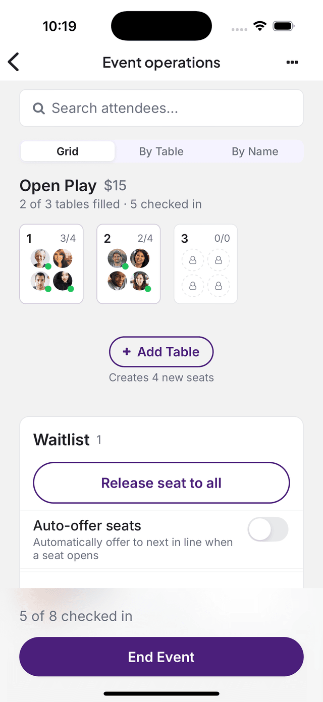Host dashboard screen